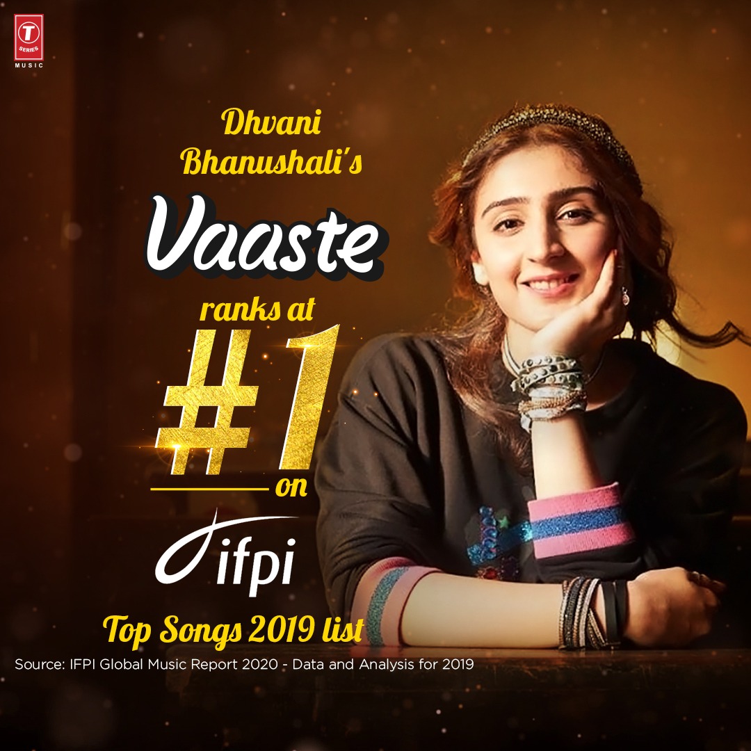 भारतीय पॉप सनसनी ध्वनि भानुशाली का सिंगल वास्ते 2019 का टॉप सांग बना