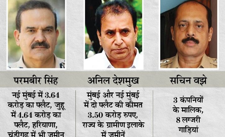 100 करोड़ रुपए की वसूली:परमबीर 8.54 करोड़, जबकि अनिल देशमुख 7.16 करोड़ की प्रॉपर्टी के मालिक; सचिन वझे की 3 कंपनियां और 8 गाड़ियां